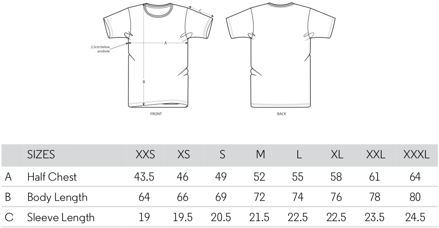 Size Chart - Signature T-Shirt - EUBI UK